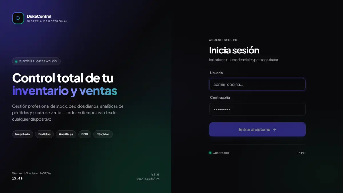 DukeControl, app web de inventario y ventas a medida desarrollada por Astora para Grupo Duke