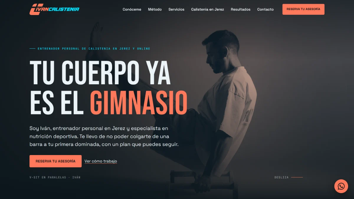 Captura de Iván Calistenia, web de entrenador personal y nutricionista: diseño web y desarrollo a medida de Astora en Medina Sidonia (Cádiz)
